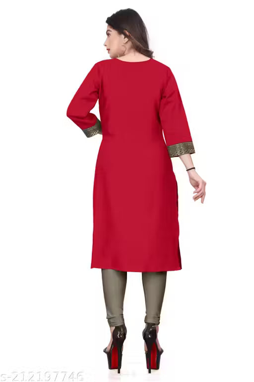 Desigener Kurtis New Collection Plain Cotton Golden Lace Border Pattern Casual Kurta for Girls & Women (MS5)-NFM