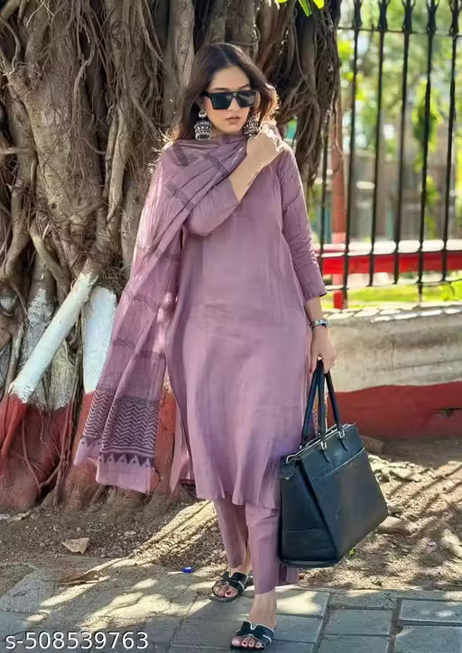 Women Solid Plain Kurta Pant Set With Printed Dupatta For Girls And Womans(MS-1)-FPM