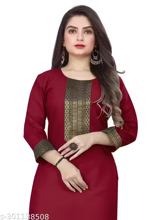 Desigener Kurtis New Collection Plain Cotton Golden Lace Border Pattern Casual Kurta for Girls & Women (MS5)-NFM