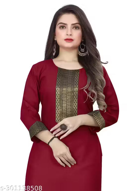 Desigener Kurtis New Collection Plain Cotton Golden Lace Border Pattern Casual Kurta for Girls & Women (MS5)-NFM
