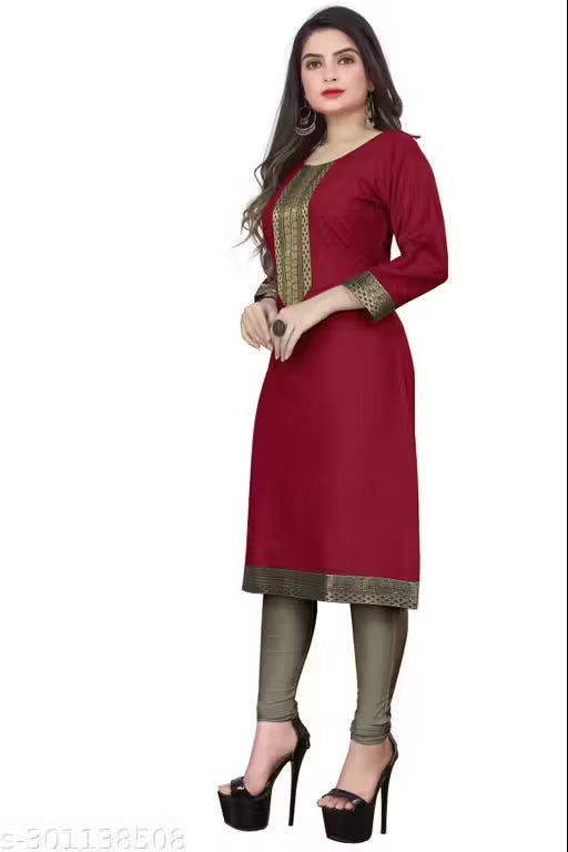 Desigener Kurtis New Collection Plain Cotton Golden Lace Border Pattern Casual Kurta for Girls & Women (MS5)-NFM