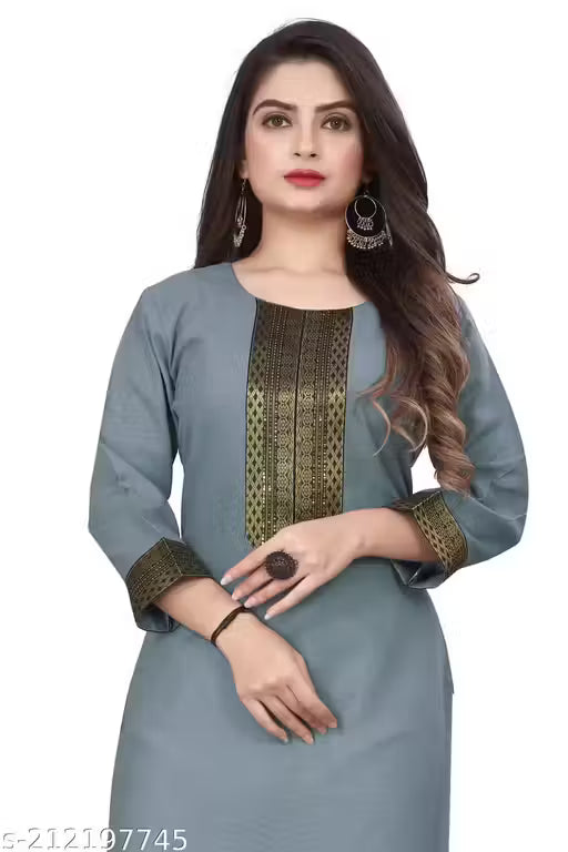 Desigener Kurtis New Collection Plain Cotton Golden Lace Border Pattern Casual Kurta for Girls & Women (MS5)-NFM