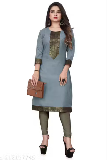 Desigener Kurtis New Collection Plain Cotton Golden Lace Border Pattern Casual Kurta for Girls & Women (MS5)-NFM