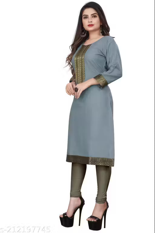 Desigener Kurtis New Collection Plain Cotton Golden Lace Border Pattern Casual Kurta for Girls & Women (MS5)-NFM