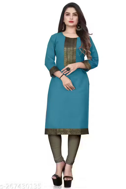 Desigener Kurtis New Collection Plain Cotton Golden Lace Border Pattern Casual Kurta for Girls & Women (MS5)-NFM