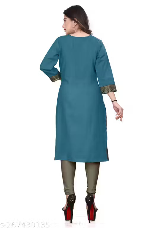 Desigener Kurtis New Collection Plain Cotton Golden Lace Border Pattern Casual Kurta for Girls & Women (MS5)-NFM