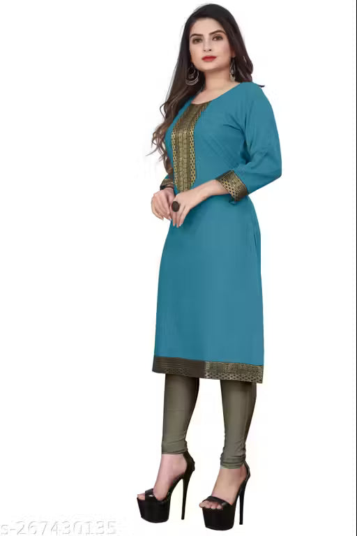 Desigener Kurtis New Collection Plain Cotton Golden Lace Border Pattern Casual Kurta for Girls & Women (MS5)-NFM