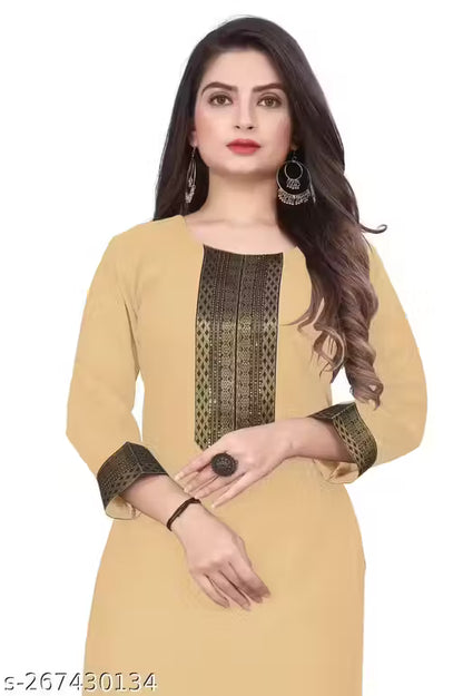 Desigener Kurtis New Collection Plain Cotton Golden Lace Border Pattern Casual Kurta for Girls & Women (MS5)-NFM