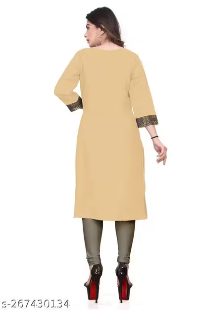 Desigener Kurtis New Collection Plain Cotton Golden Lace Border Pattern Casual Kurta for Girls & Women (MS5)-NFM