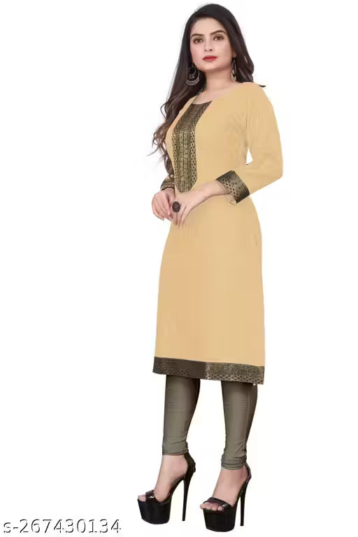 Desigener Kurtis New Collection Plain Cotton Golden Lace Border Pattern Casual Kurta for Girls & Women (MS5)-NFM