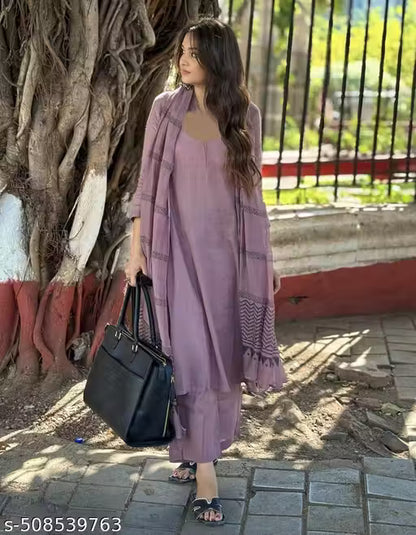 Women Solid Plain Kurta Pant Set With Printed Dupatta For Girls And Womans(MS-1)-FPM