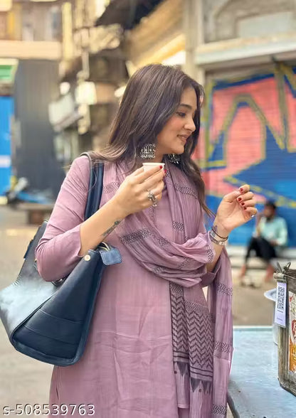 Women Solid Plain Kurta Pant Set With Printed Dupatta For Girls And Womans(MS-1)-FPM