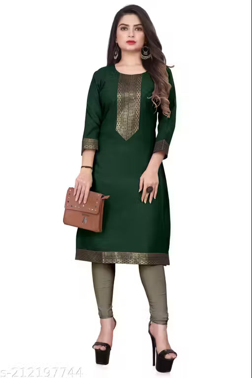 Desigener Kurtis New Collection Plain Cotton Golden Lace Border Pattern Casual Kurta for Girls & Women (MS5)-NFM