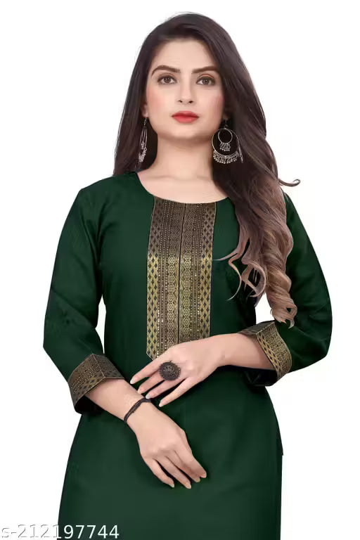Desigener Kurtis New Collection Plain Cotton Golden Lace Border Pattern Casual Kurta for Girls & Women (MS5)-NFM