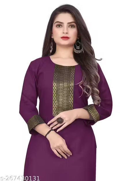 Desigener Kurtis New Collection Plain Cotton Golden Lace Border Pattern Casual Kurta for Girls & Women (MS5)-NFM