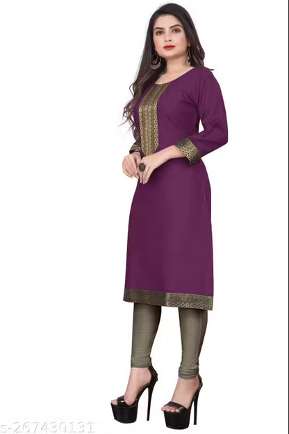 Desigener Kurtis New Collection Plain Cotton Golden Lace Border Pattern Casual Kurta for Girls & Women (MS5)-NFM