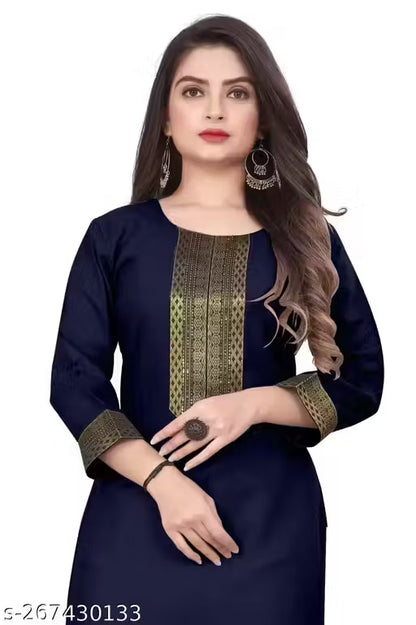 Desigener Kurtis New Collection Plain Cotton Golden Lace Border Pattern Casual Kurta for Girls & Women (MS5)-NFM