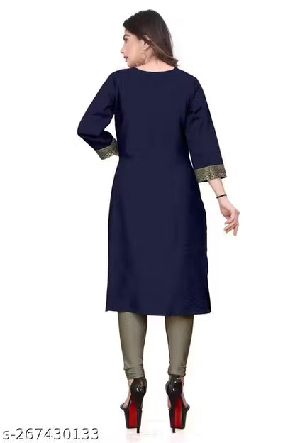 Desigener Kurtis New Collection Plain Cotton Golden Lace Border Pattern Casual Kurta for Girls & Women (MS5)-NFM