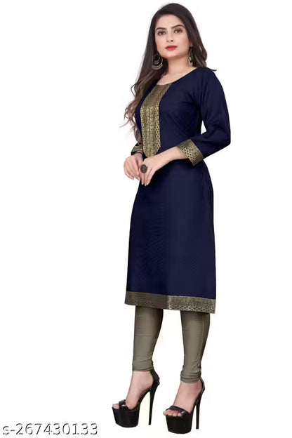 Desigener Kurtis New Collection Plain Cotton Golden Lace Border Pattern Casual Kurta for Girls & Women (MS5)-NFM