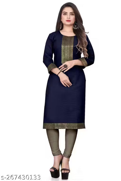 Desigener Kurtis New Collection Plain Cotton Golden Lace Border Pattern Casual Kurta for Girls & Women (MS5)-NFM
