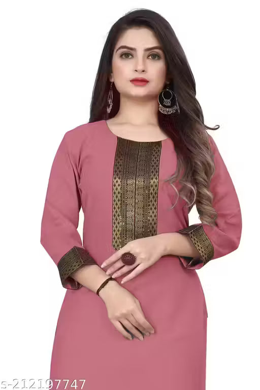 Desigener Kurtis New Collection Plain Cotton Golden Lace Border Pattern Casual Kurta for Girls & Women (MS5)-NFM