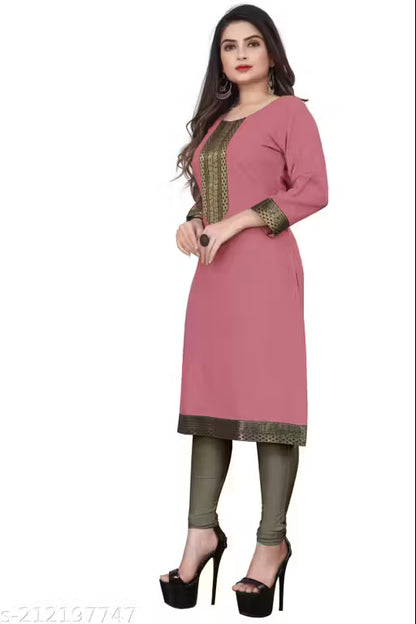 Desigener Kurtis New Collection Plain Cotton Golden Lace Border Pattern Casual Kurta for Girls & Women (MS5)-NFM
