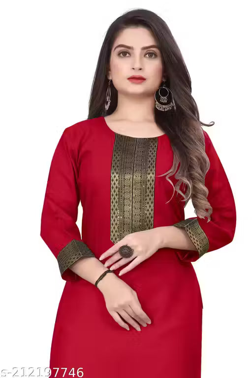 Desigener Kurtis New Collection Plain Cotton Golden Lace Border Pattern Casual Kurta for Girls & Women (MS5)-NFM