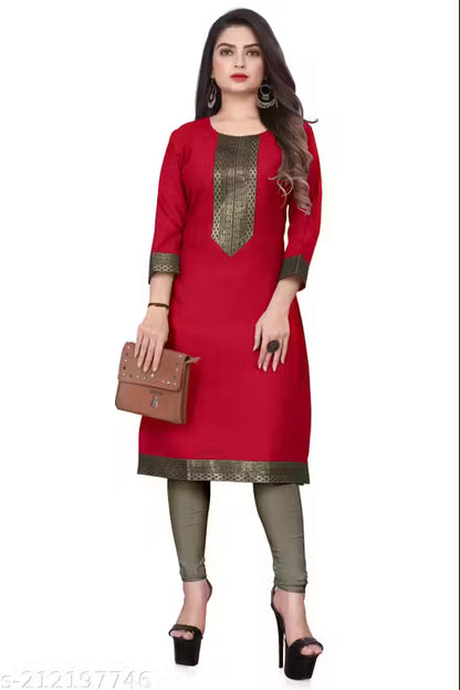 Desigener Kurtis New Collection Plain Cotton Golden Lace Border Pattern Casual Kurta for Girls & Women (MS5)-NFM