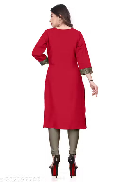 Desigener Kurtis New Collection Plain Cotton Golden Lace Border Pattern Casual Kurta for Girls & Women (MS5)-NFM